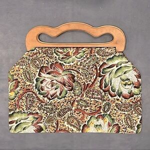 Vintage Cloth Bag with Wood Handles